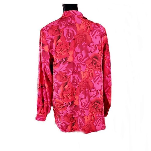 Allison Dailey Red Orange Rose Long Sleeve Button-up Collar Top Shirt Size 12 - Picture 2 of 6